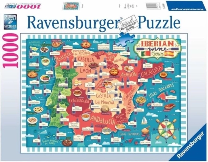 Ravensburger Puzzle carte de la péninsule Ibérique – régions viticoles, 1000 pièces