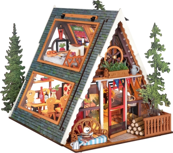 RoboTime Maquette 3D en bois – chalet forestier cosy avec LED