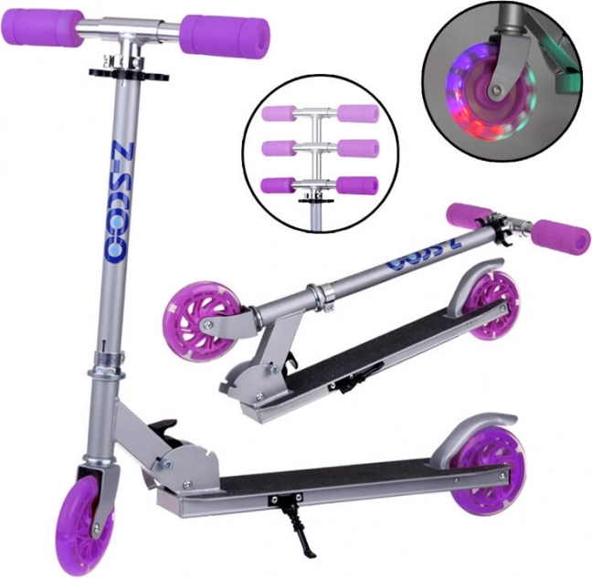 Trottinette pliable pour enfants avec roues LED – Violet