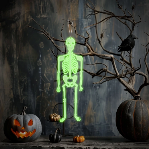Décoration suspendue phosphorescente d’Halloween en forme de squelette, 32 × 11 cm