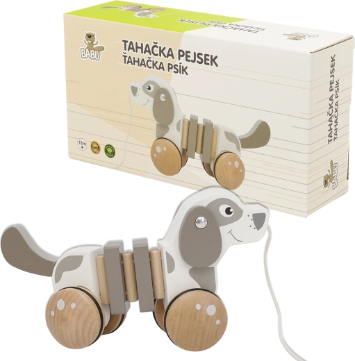 Babu chien à tirer en bois avec ficelle