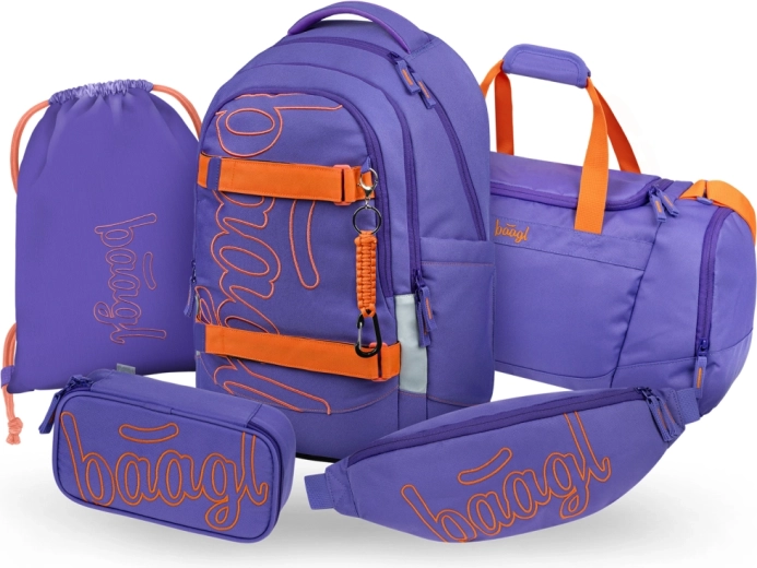 Baagl set scolaire 5 pcs Skate Max Orange – sac à dos, trousse, sac à cordon, sac de sport et banane