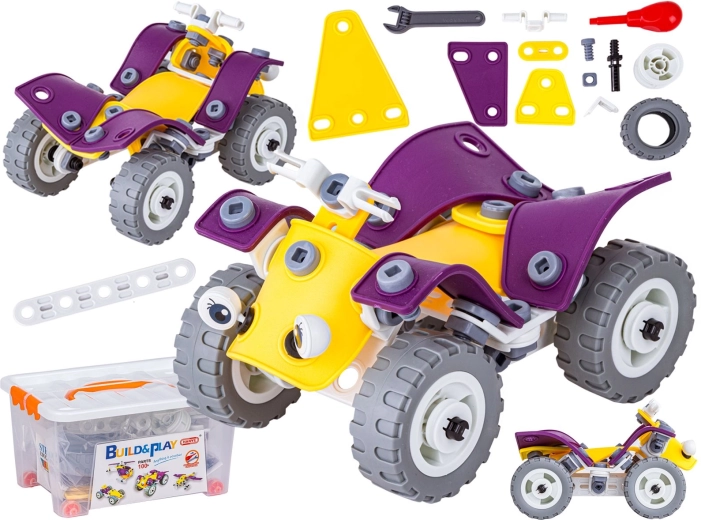 Jeu de construction élastique 4 en 1 – 100 pièces (Formule, quad, hélicoptère, avion)
