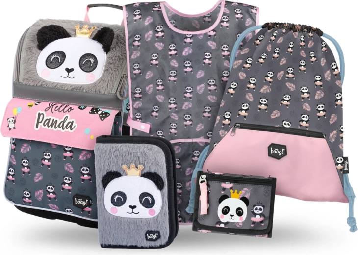 Ensemble scolaire BAAGL Zippy Panda – cartable, trousse, sac, tablier et porte-monnaie