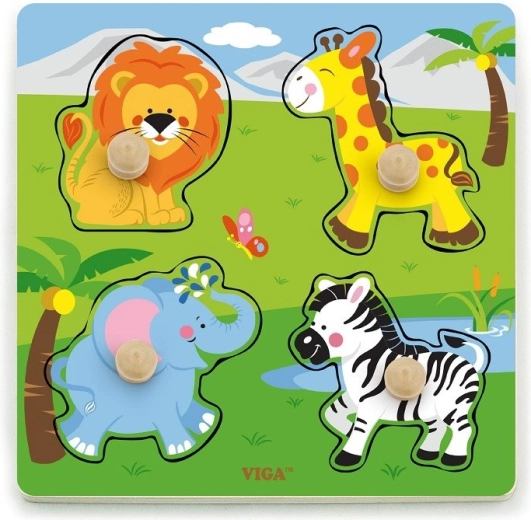Puzzle encastrable en bois avec animaux du zoo et grandes poignées