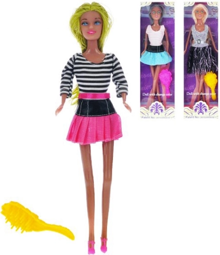 Poupée articulée qui change de couleur 29 cm avec peigne en boîte - 1 pièce