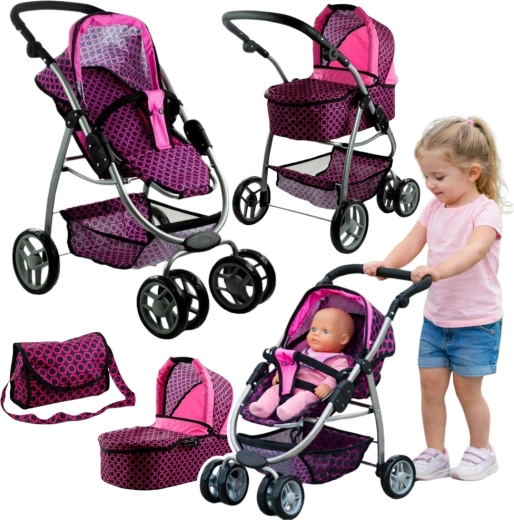 Poussette pour poupées Alice 2 en 1 avec nacelle et version canne