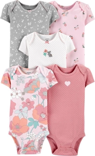 Bodies fille Carter’s à manches courtes Floral Pink, lot de 5, taille 46 (PRE)