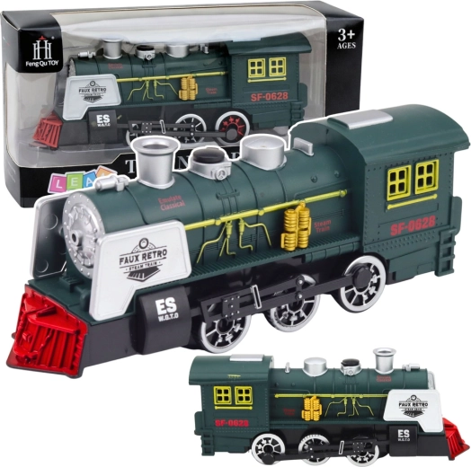 Locomotive à vapeur verte classique avec fumée, lumières, sons et capteur d’obstacles