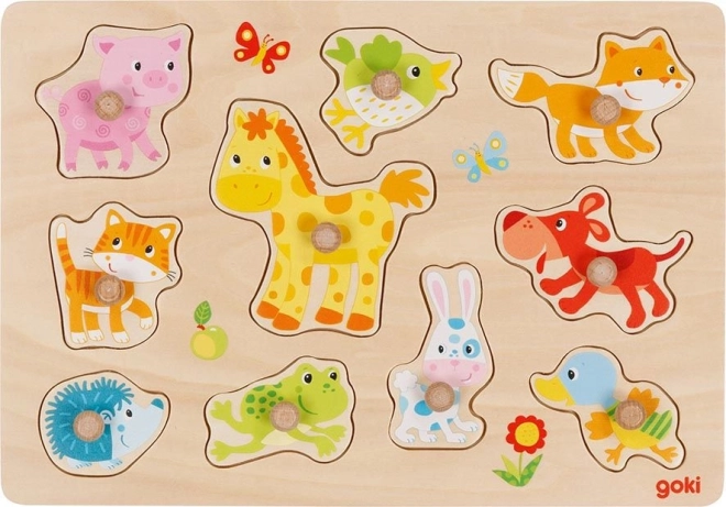 Goki puzzle en bois à encastrer pour enfants - Bébés animaux