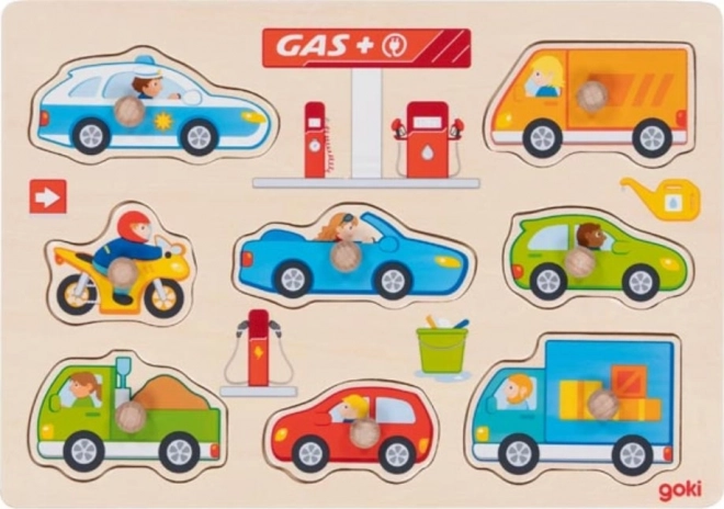Goki puzzle en bois à encastrer station-service