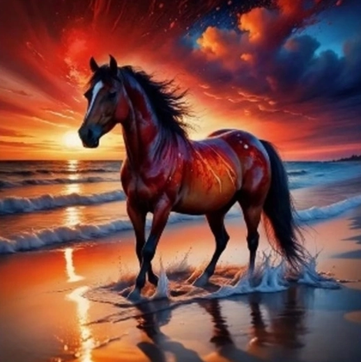 Peinture par numéros cheval au coucher du soleil 40 × 50 cm