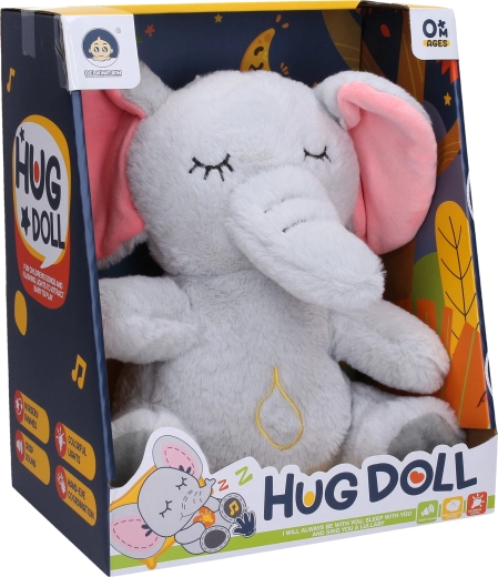 Éléphant en peluche respirant avec effets lumineux et sonores 30 cm