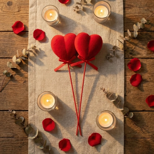 Ensemble de cœurs décoratifs en peluche à planter rouges, 2 pièces