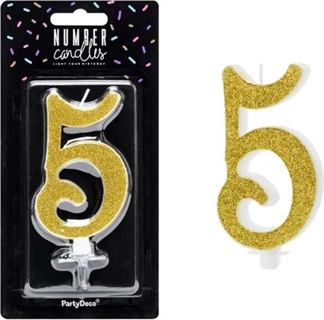 Bougie d’anniversaire pour gâteau chiffre 5 dorée 10 cm