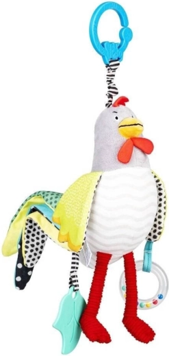 Coq en peluche suspendu Balibazoo Jurek avec activités pour bébé
