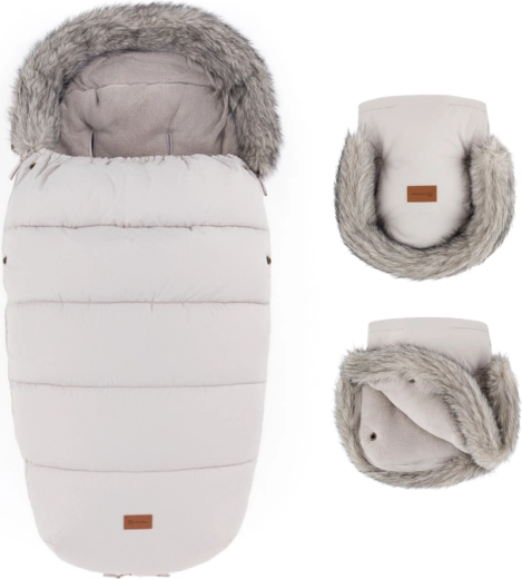 Petite&Mars set d’hiver chancelière Comfy 4en1 + gants de poussette Furry champagne shower