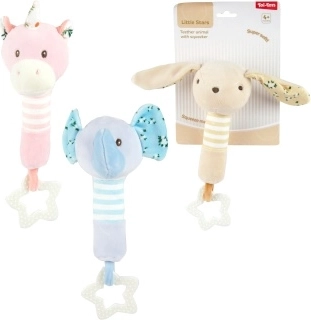 Hochet en peluche avec petit animal et anneau de dentition Little Stars
