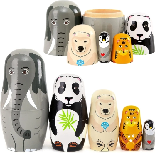 Matriochkas en bois animaux – lot de 5 pcs