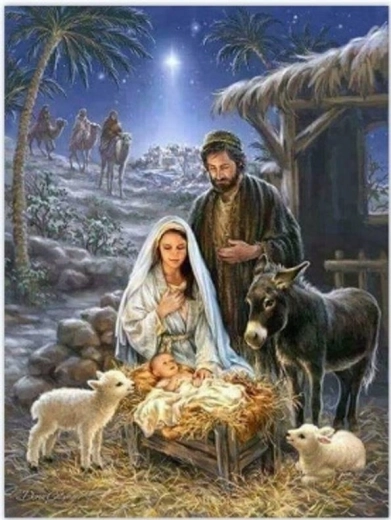 Peinture diamant Jésus dans la crèche 30 × 40 cm