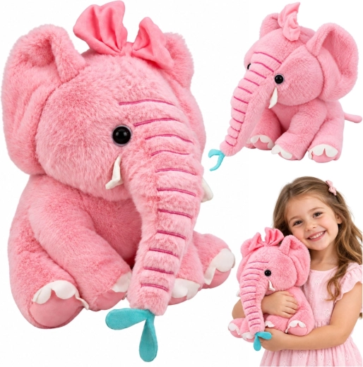 Éléphant rose en peluche avec nœud, 26 cm