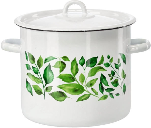 Marmite émaillée 7 l 22 cm blanche Ficus avec couvercle