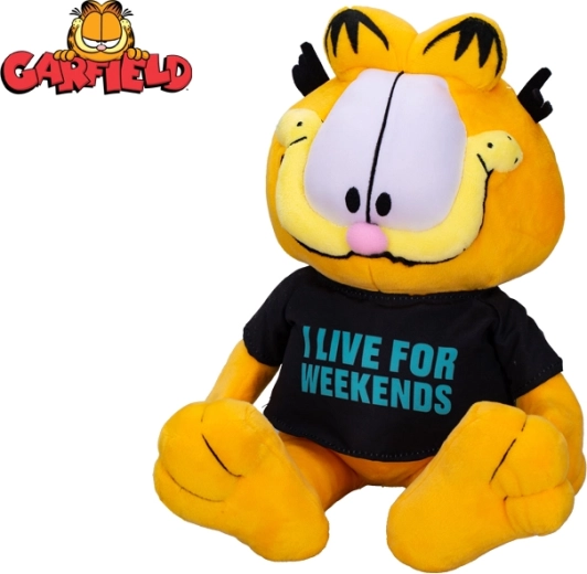 Chat en peluche GARFIELD 24 cm – assis, t-shirt I live for weekends