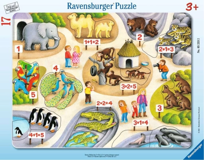 Ravensburger puzzle Mes premiers calculs jusqu’à cinq au zoo, 17 pièces