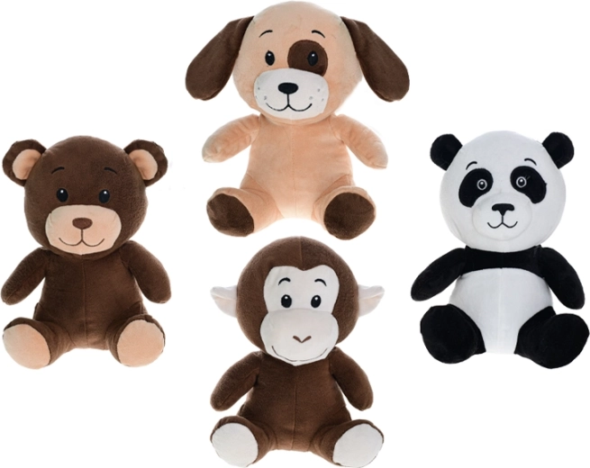 Peluches 25 cm – ours assis, panda, chien et singe