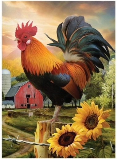 Mosaïque diamant - Coq à la ferme