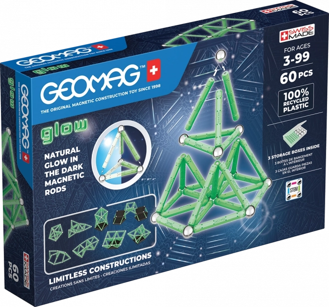 Cubes magnétiques recyclés lumineux 60 pcs Geomag Glow