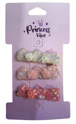 PINK set de barrettes à cheveux scintillantes avec rose, 3 pcs
