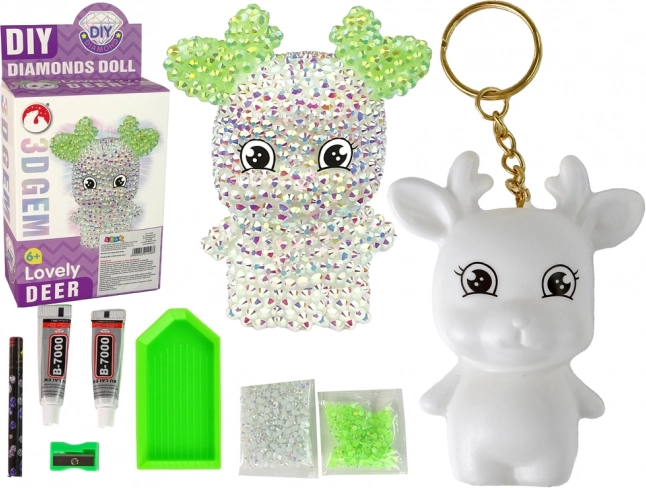 Kit créatif DIY Pendentif renne en cristal 3D blanc