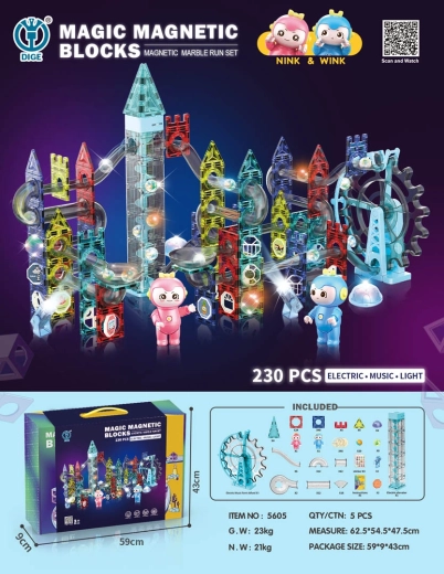 Kit de construction magnétique avec circuit de billes, 230 pièces