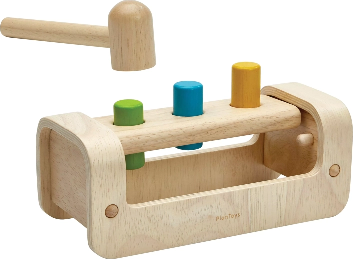 PlanToys banc à marteler en bois avec cylindres colorés