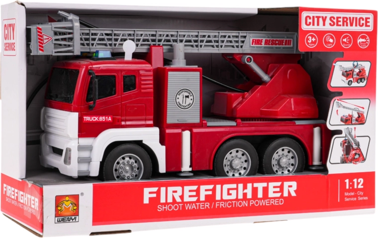 Camion de pompier interactif avec effets de lumière, de son et d'eau à l'échelle 1:12