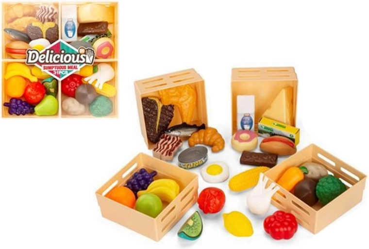 Set de cuisine pour enfants avec légumes dans une cagette