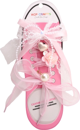 Set d’ornements pour lacets – nœud rose et perles