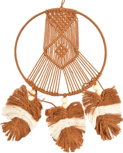 Capteur de rêves en coton marron 65 cm – décoration murale boho à suspendre