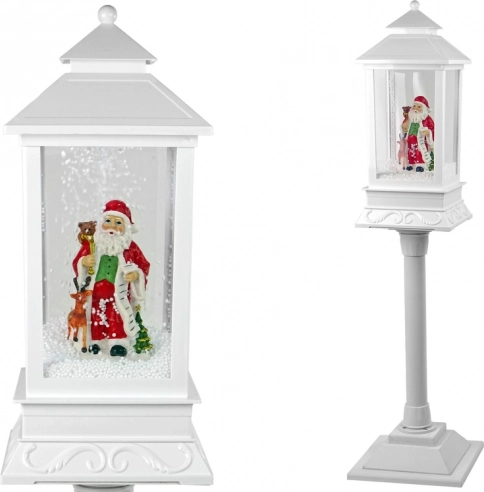 Lampe décorative de Noël – lanterne blanche avec PÈRE NOËL, lumière et neige tombante