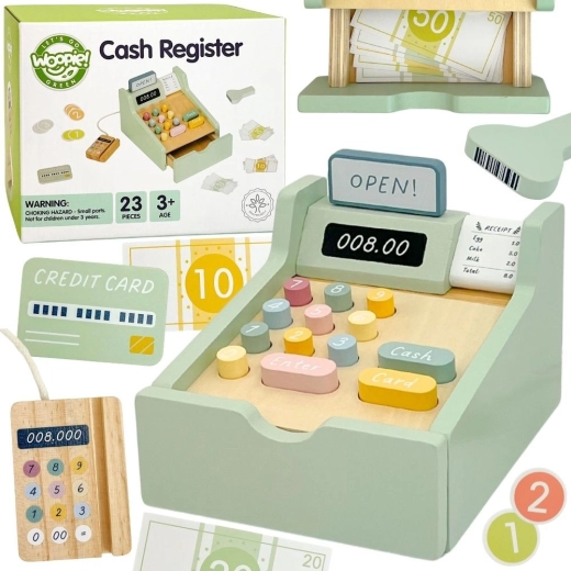 Caisse enregistreuse éducative en bois Woopie Green avec accessoires