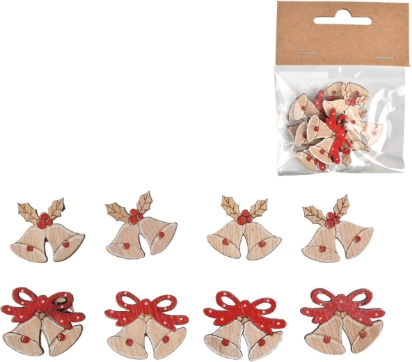 Petites clochettes décoratives en bois beige 3,5 cm (8 pcs)