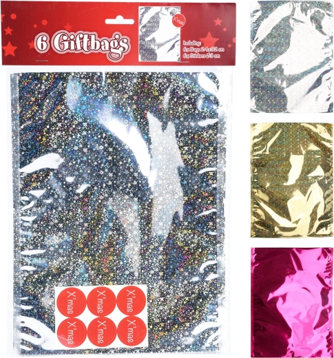 Sachets cadeaux en cellophane avec autocollants 32 × 24 cm, assortiment de couleurs (6+6 pcs)