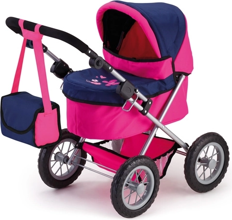 Poussette profonde pour poupées Bayer Trendy rose et bleu foncé pour enfants - 1 pièce
