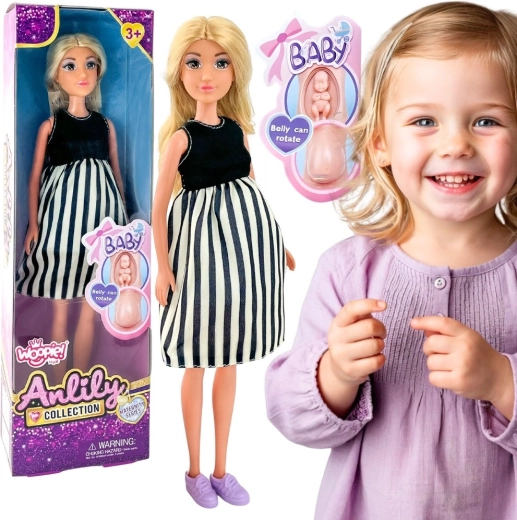 Poupée enceinte Woopie Royal Lily en robe rayée noire et blanche