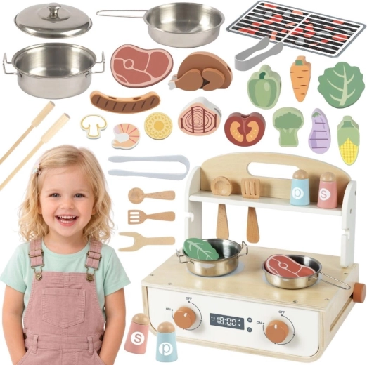 Réchaud en bois Tooky Toy avec grill et accessoires