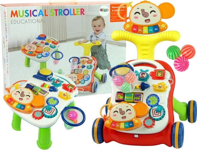 Trotteur interactif et table d’éveil 2-en-1 – rouge