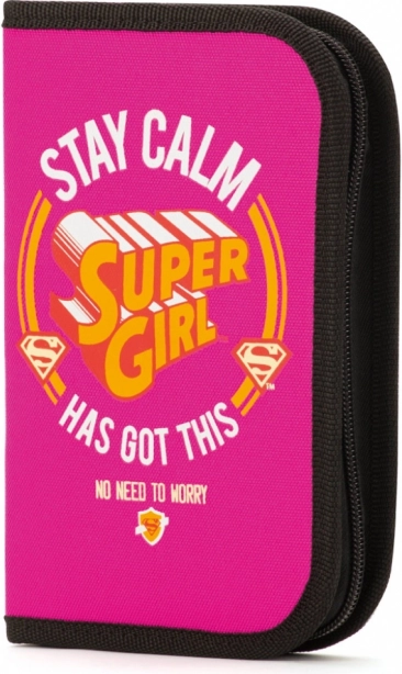 Trousse scolaire Super Girl « stay calm » – 1 compartiment, livrée vide