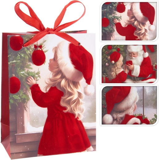 Sac cadeau de Noël avec motif de fille 32 × 26 × 10 cm - 1 pièce