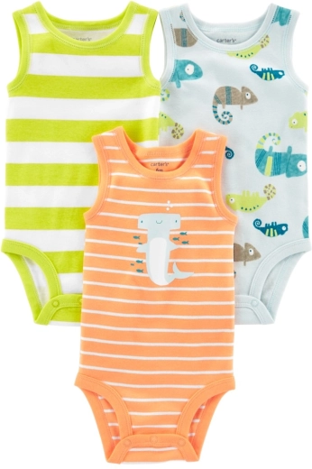 Bodies sans manches en coton Carter's pour garçons, lot de 3 (rayures et animaux)